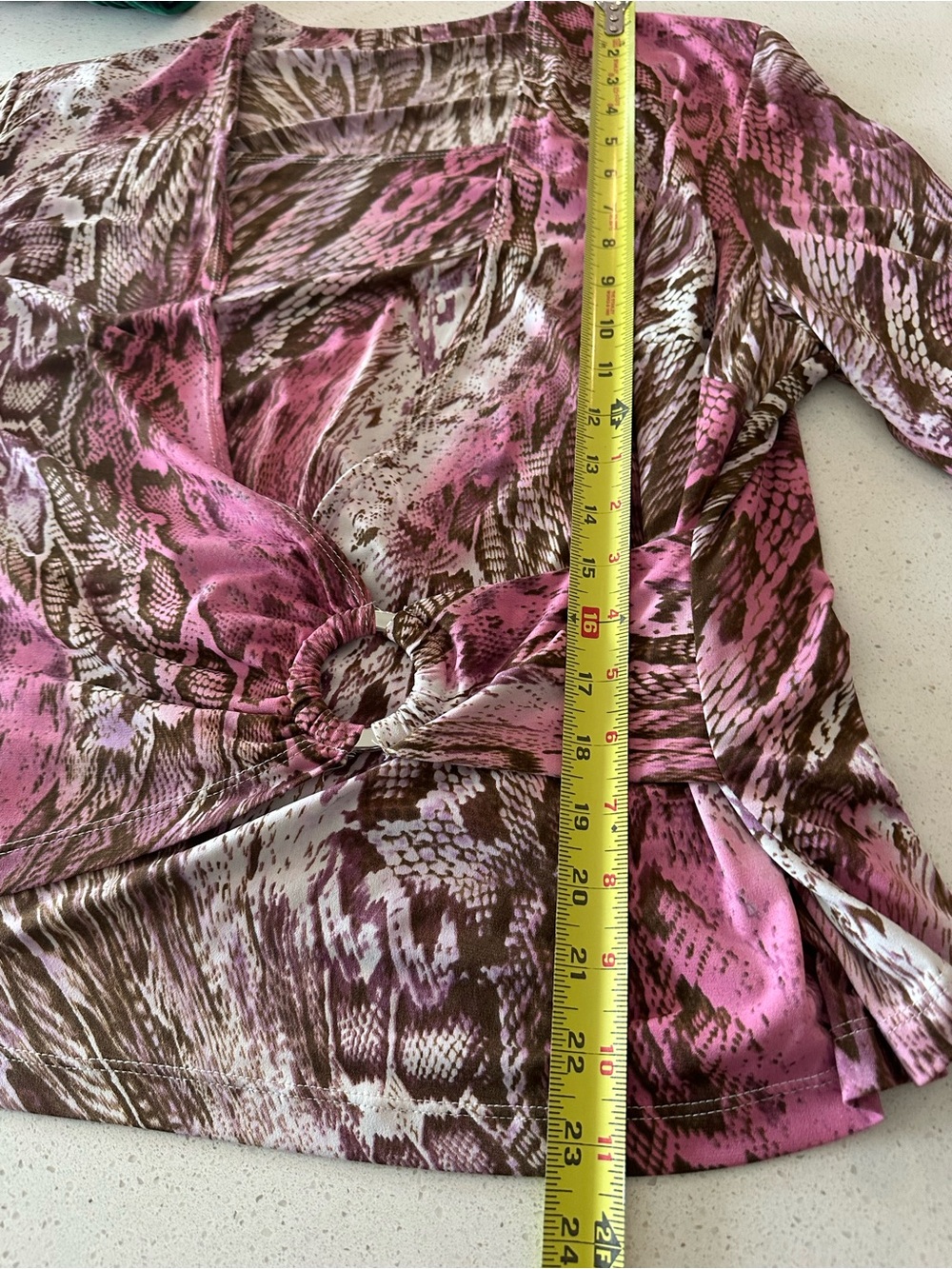 Pink and Brown Snake-Print Wrap Top - Women's - Picture 5 of 6